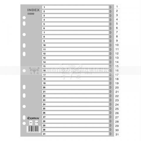 齐心易分类 月度索引纸 A4 31页(1-31) 11孔 PP IX899-6
