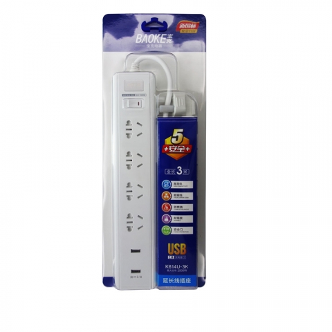 宝克插座四位一开K614UK  （带双USB）3m-6